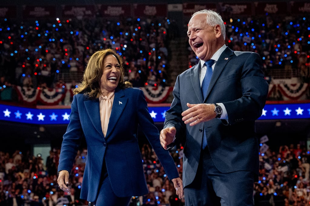 US Vice-President Kamala Harris, left, and Democratic vice-presidential nominee Tim Walz. Photo: Getty Images / TNS US Vice-President Kamala Harris, left, and Democratic vice-presidential nominee Tim Walz. Photo: Getty Images / TNS