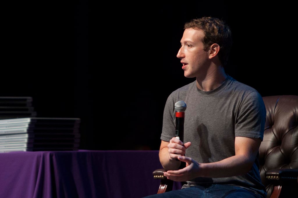 Mark Zuckerberg kept it classic and casual in 2014 when he spoke to students at California’s Sequoia High School in 2014. Photo: AP Photo