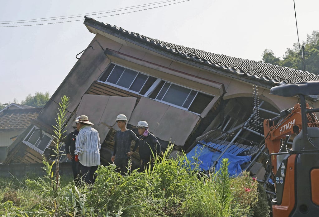 A collapsed house in Osaki in Kagoshima Prefecture, following a strong earthquake that hit southwestern Japan on August 8, 2024. Photo: Kyodo