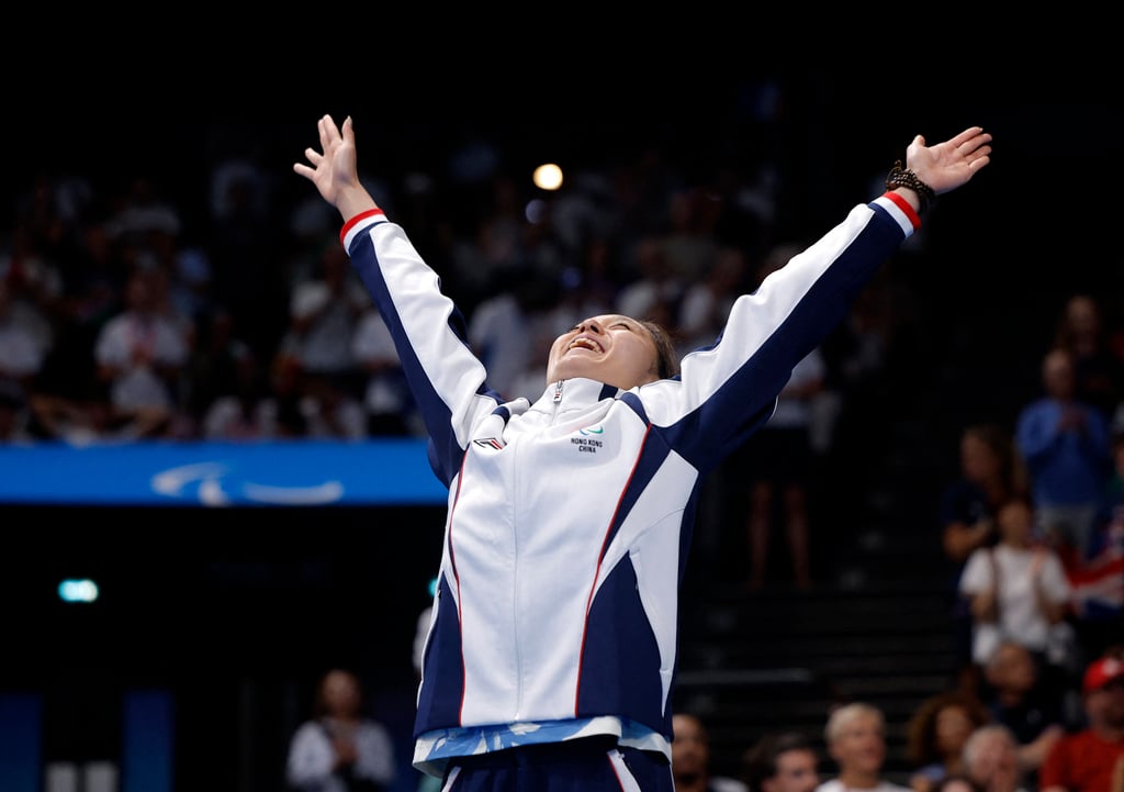 Chan Yui-lam shows her joy at winning silver after missing out on the podium three years ago. Photo: Reuters