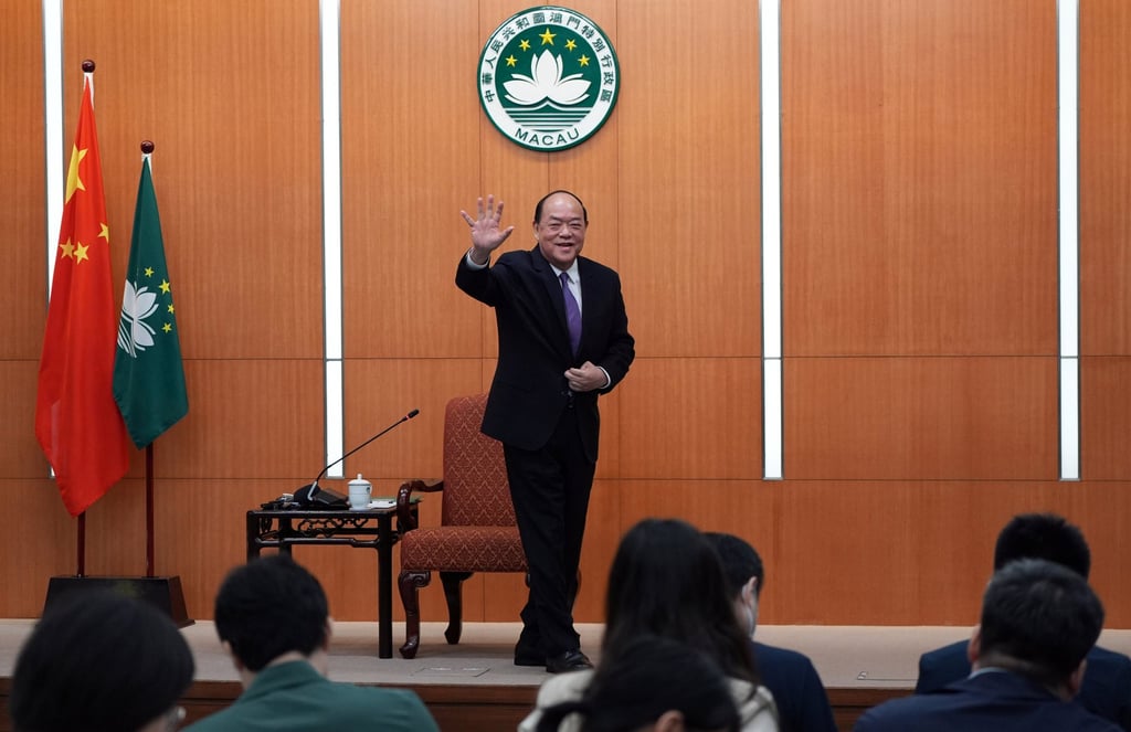 Macau Chief Executive Ho Iat-seng greets the media at his office on June 17. Photo: Eugene Lee