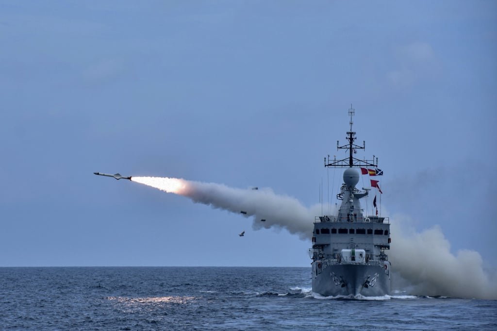 A Kasturi-class corvette of the Royal Malaysian Navy fires a missile during a military exercise in the South China Sea in 2021. Photo: Bernama/dpa