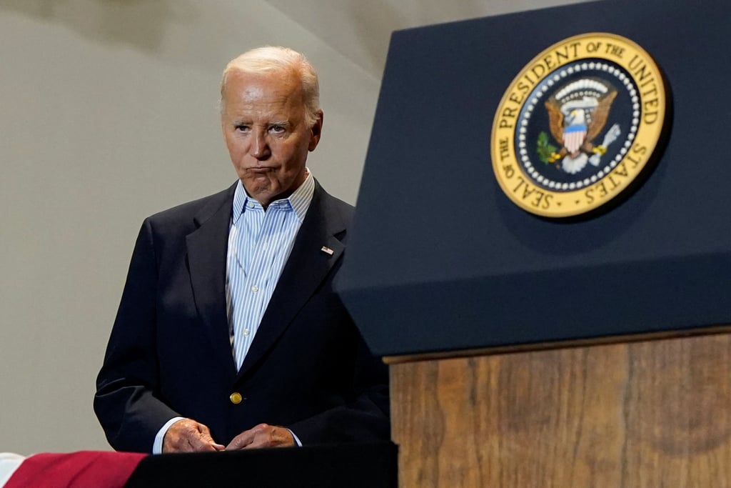 Biden looks on during the Labour Day campaign event with Harris in Pittsburgh on Monday. Photo: Reuters Biden looks on during the Labour Day campaign event with Harris in Pittsburgh on Monday. Photo: Reuters