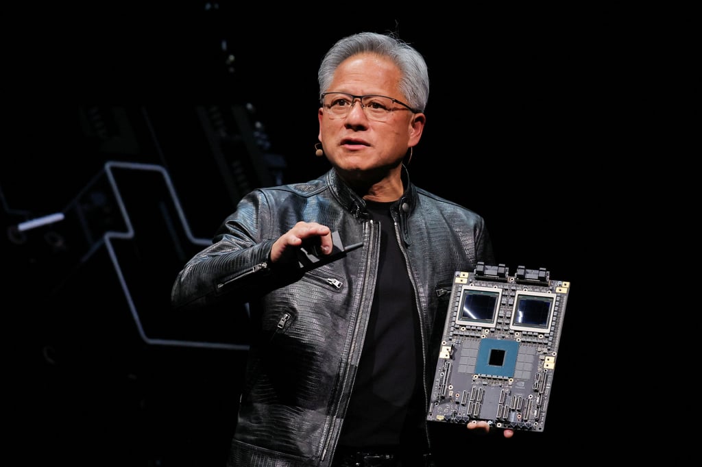 Nvidia CEO Jensen Huang presents the company’s Blackwell platform at an event ahead of the Computex forum in Taipei on June 2, 2024. Photo: Reuters