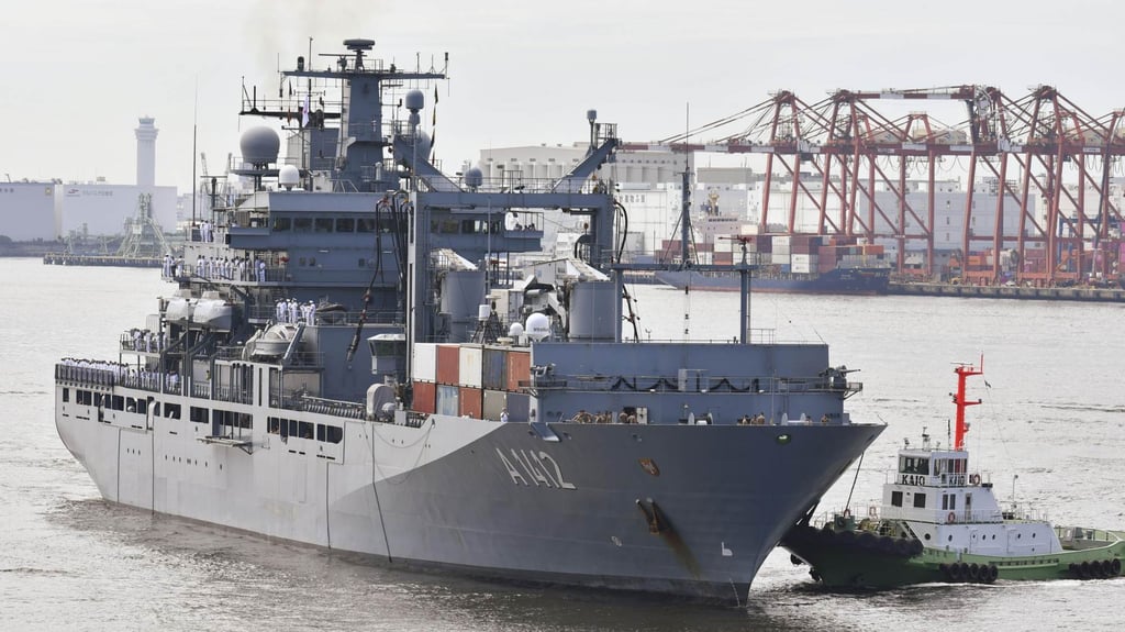 A Berlin-class replenishment ship of the German navy makes a port call in Tokyo in August. Japan has sought to broaden its network of security partners. Photo: Kyodo