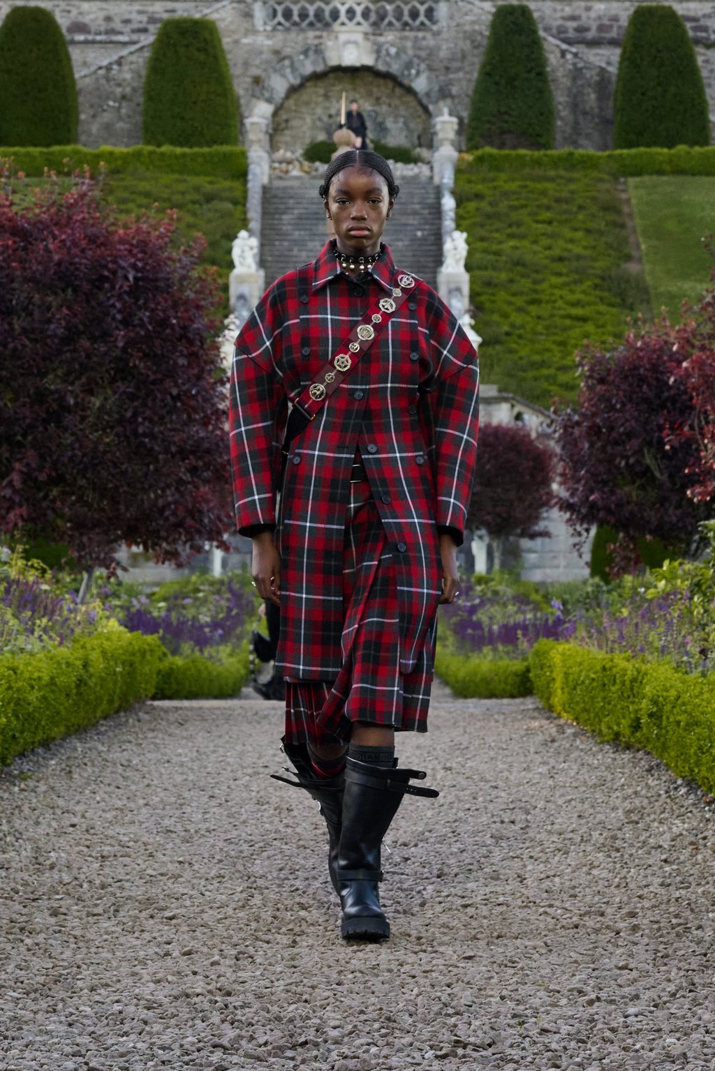 A model walks the runway at the Dior Cruise 2025 show at Drummond Castle, Scotland. Photo: Handout