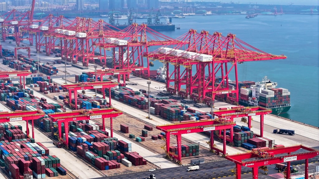 Shipping containers are seen stacked at the port of Rizhao in east China’s Shandong province. Photo: Xinhua