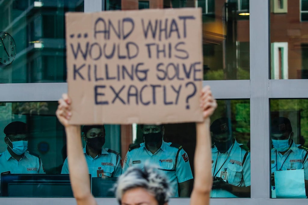 An activist in Kuala Lumpur protests against Singapore’s use of the death penalty for a drug offender in 2022. Photo: EPA-EFE An activist in Kuala Lumpur protests against Singapore’s use of the death penalty for a drug offender in 2022. Photo: EPA-EFE