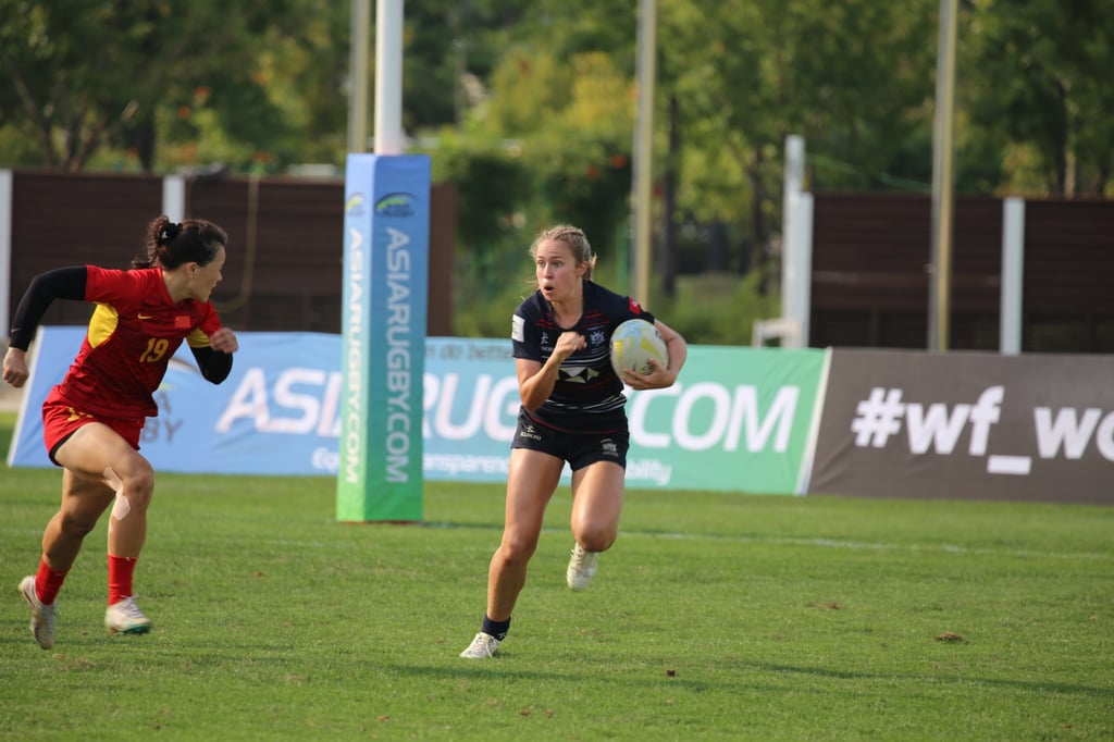 Sabay Lynam of Hong Kong carries the ball during Sunday’s final. Photo: Hong Kong China Rugby