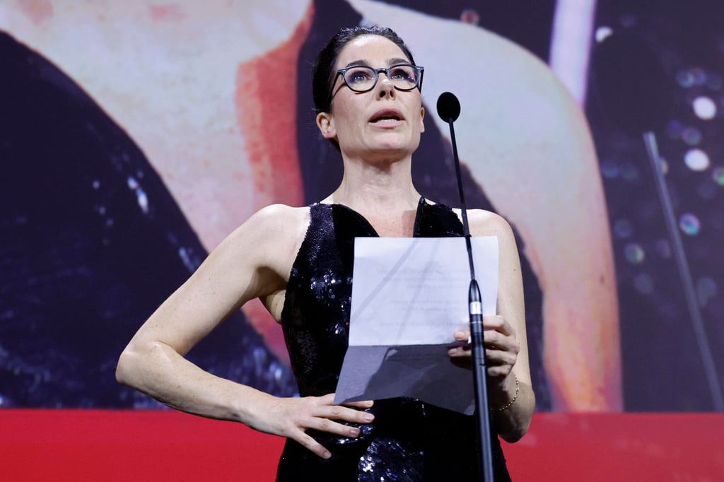 Halina Reijn accepts the award for best actress for Nicole Kidman’s performance in the movie Babygirl during the closing ceremony of the Venice International Film Festival. Photo: EPA-EFE