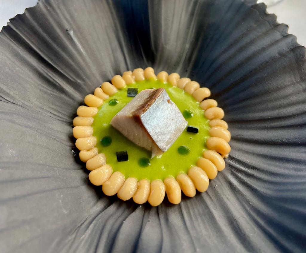 Bonito and olive-oil-braised spotless black-eyed pea pilaki with tarragon and fish sauce at Neolokal. Photo: Victoria Burrows