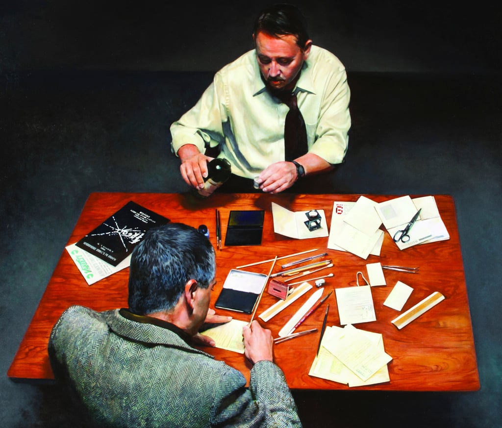 A photo of a painting hanging at the CIA’s headquarters in Langley, Virginia shows former CIA officers Antonio ‘Tony’ Mendez, face visible, and Edward B. Johnson. Photo: CIA via AP
