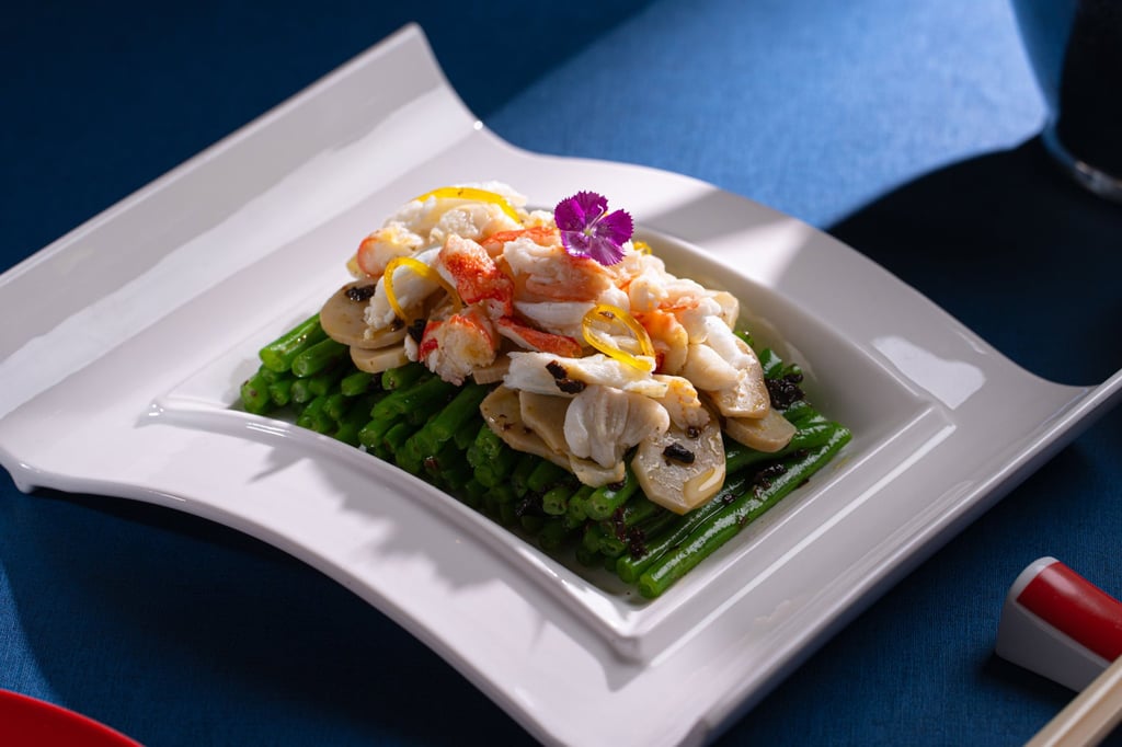 Marinated king crab meat with termite mushroom and Kenya bean, from The Chinese Restaurant’s “Sustainable Specialties – Ocean Treasures” menu. Photo: The Chinese Restaurant