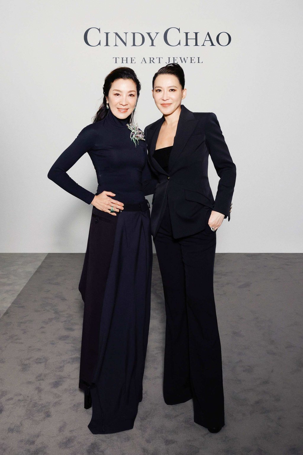 Michelle Yeoh (left) and Cindy Chao at the opening of a Cindy Chao exhibition in Shanghai, in September 2023. Photo: Handout