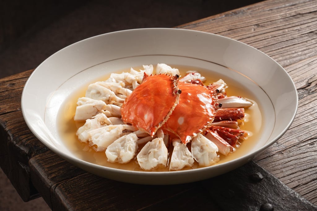 Steamed flower crabs with 20-year yellow rice wine, from The Farmhouse’s “Journey to Hangzhou” menu. Photo: The Farmhouse