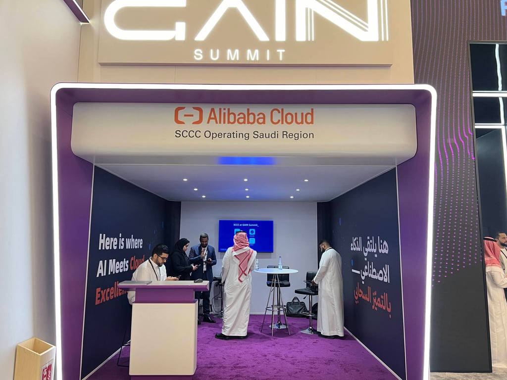 Alibaba Cloud’s booth at the Global AI Summit in Riyadh, Saudi Arabia, on September 10, 2024. Photo: SCMP