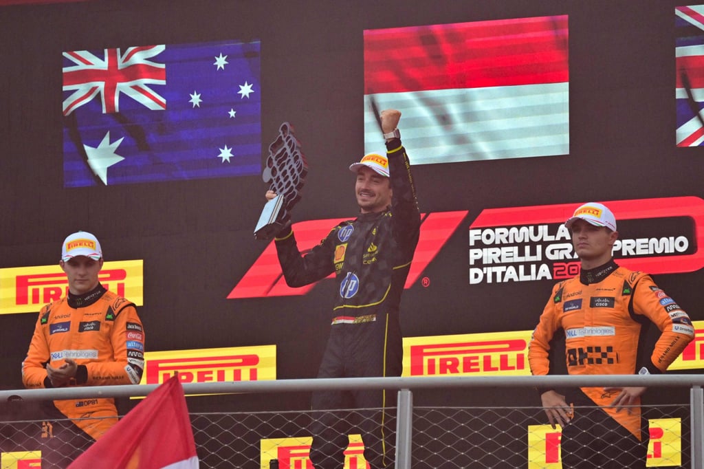 Ferrari’s Charles Leclerc won in Monza ahead of McLaren’s Lando Norris (right) and Oscar Piastri. Photo: AFP Ferrari’s Charles Leclerc won in Monza ahead of McLaren’s Lando Norris (right) and Oscar Piastri. Photo: AFP