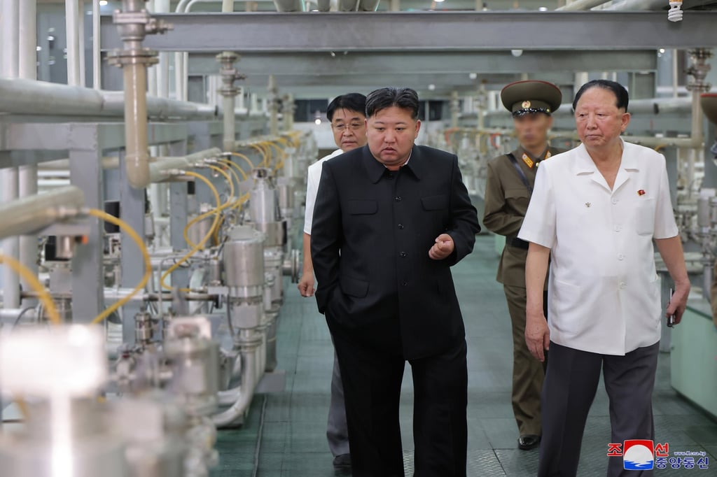Kim Jong-un inspects the Nuclear Weapons Institute and the production base of weapon-grade nuclear materials at an undisclosed location in North Korea. Photo: EPA-EFE Kim Jong-un inspects the Nuclear Weapons Institute and the production base of weapon-grade nuclear materials at an undisclosed location in North Korea. Photo: EPA-EFE