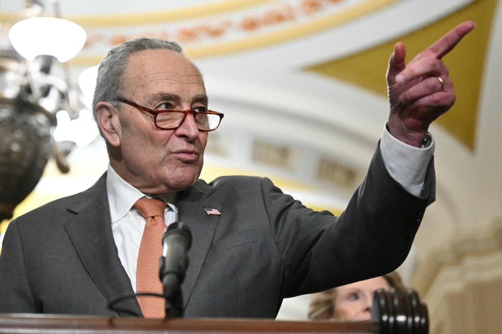 US Senate Majority Leader Chuck Schumer speaking about Israel in March. Photo: AFP US Senate Majority Leader Chuck Schumer speaking about Israel in March. Photo: AFP