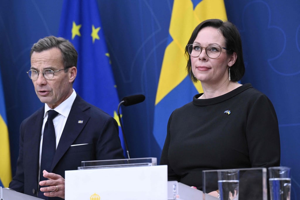 Sweden’s Prime Minister Ulf Kristersson holds a press conference with newly appointed foreign minister Maria Malmer Stenergard in Stockholm on Tuesday. Photo: AFP