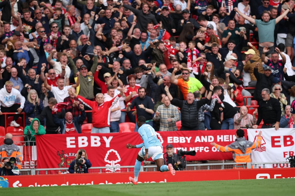 Callum Hudson-Odoi celebrates scoring the winner for Nottingham Forest at Anfield. Photo: EPA-EFE Callum Hudson-Odoi celebrates scoring the winner for Nottingham Forest at Anfield. Photo: EPA-EFE