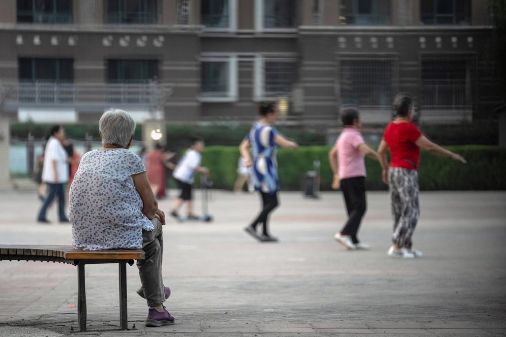 Elderly Chinese exercise at a park in Beijing, July 14, 2024. China’s annual births fell to 9 million in 2023 and the number is likely to drop further. Photo: Bloomberg