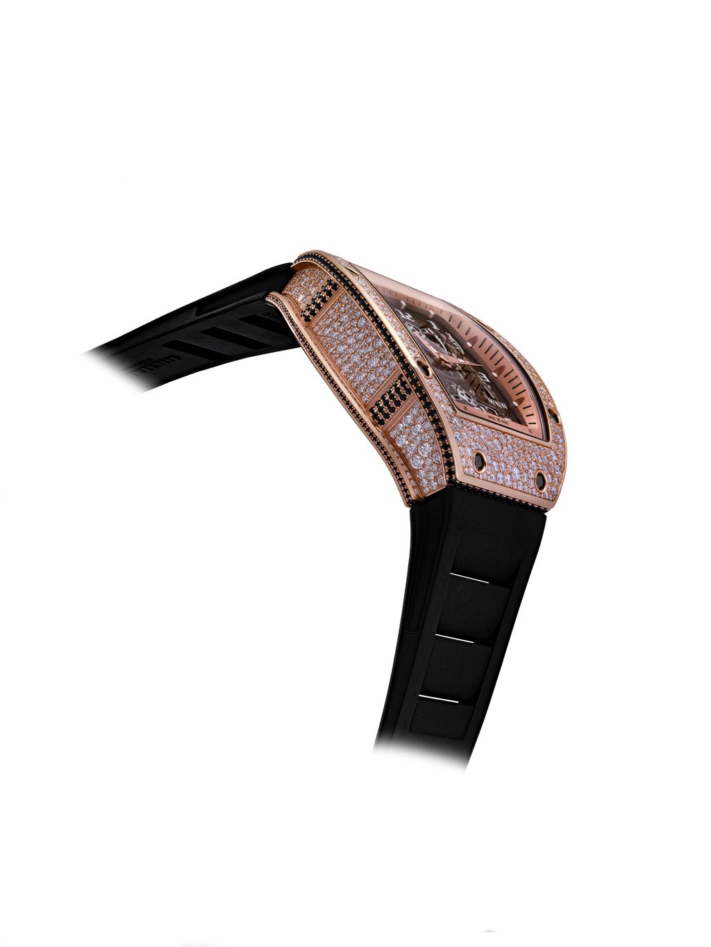 The sparkling stones of the Richard Mille RM 17-01 Tourbillon’s case complement the technical achievements on the dial The sparkling stones of the Richard Mille RM 17-01 Tourbillon’s case complement the technical achievements on the dial