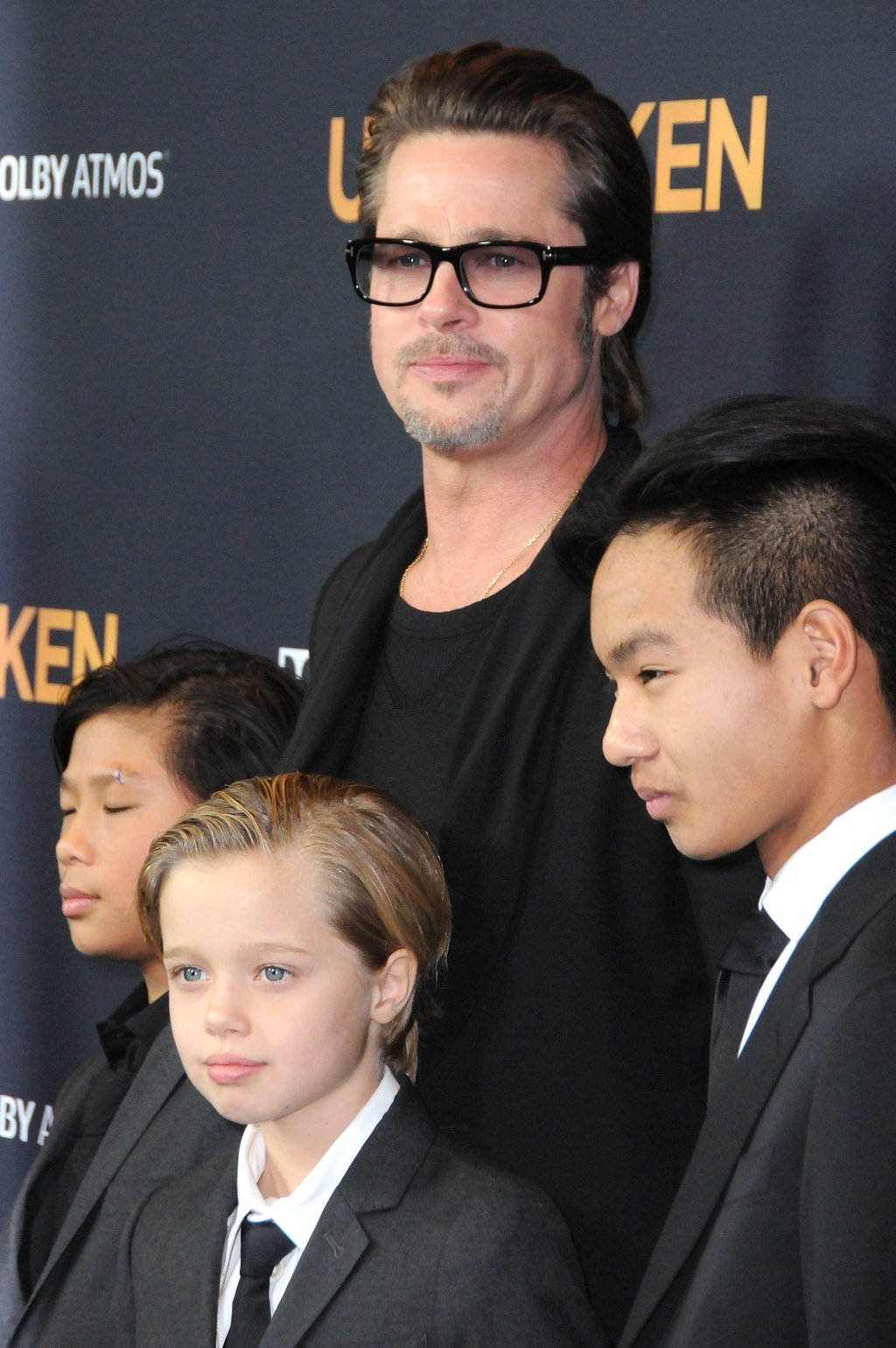 Actor Brad Pitt and three of his children, Pax Thien Jolie-Pitt, Shiloh Jolie and Maddox Jolie-Pitt, attend the Unbroken Los Angeles premiere in December 2014. Photo: Getty Images