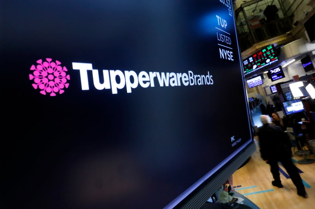 Tupperware Brands appears on a monitor on the floor of the New York Stock Exchange. Photo: AP