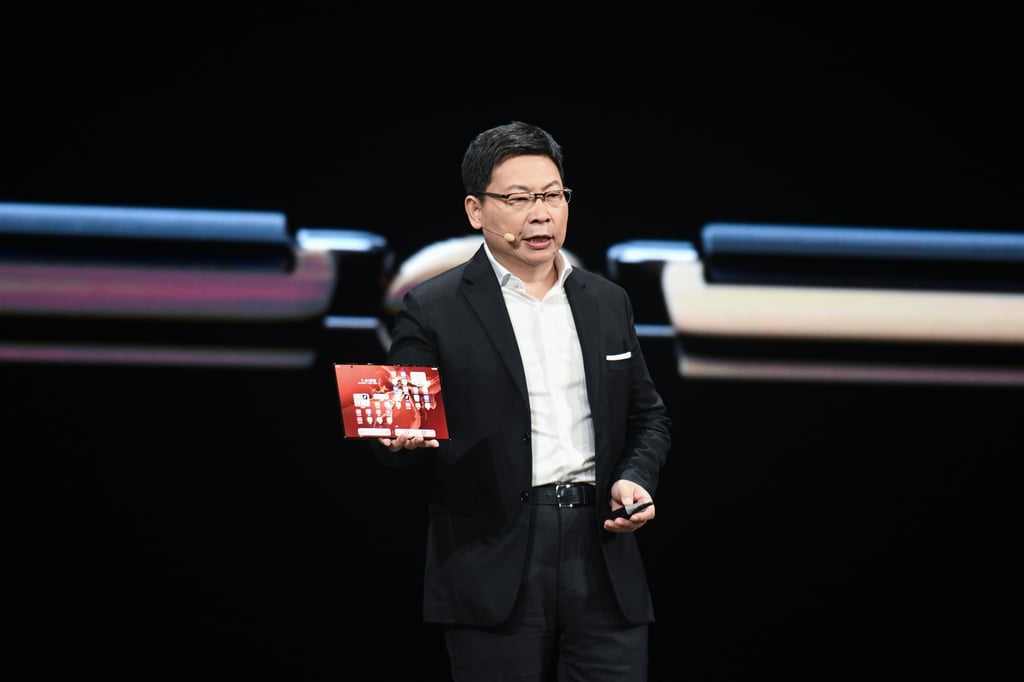 Huawei executive director Yu Chengdong displays the company’s tri-fold smartphone, the Mate XT, during a new product release event in Shenzhen, Sept. 10, 2024. Photo: Xinhua Huawei executive director Yu Chengdong displays the company’s tri-fold smartphone, the Mate XT, during a new product release event in Shenzhen, Sept. 10, 2024. Photo: Xinhua