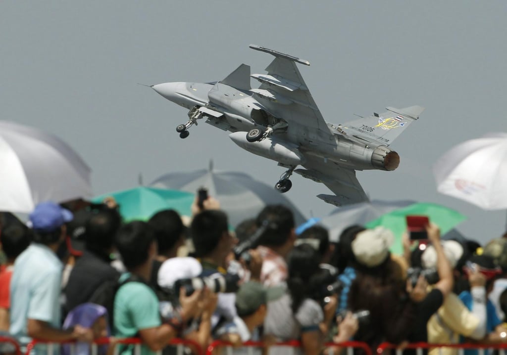 The Royal Thai Air Force’s Gripen aircraft perform at an air show in Bangkok in March 2013. Photo: EPA The Royal Thai Air Force’s Gripen aircraft perform at an air show in Bangkok in March 2013. Photo: EPA