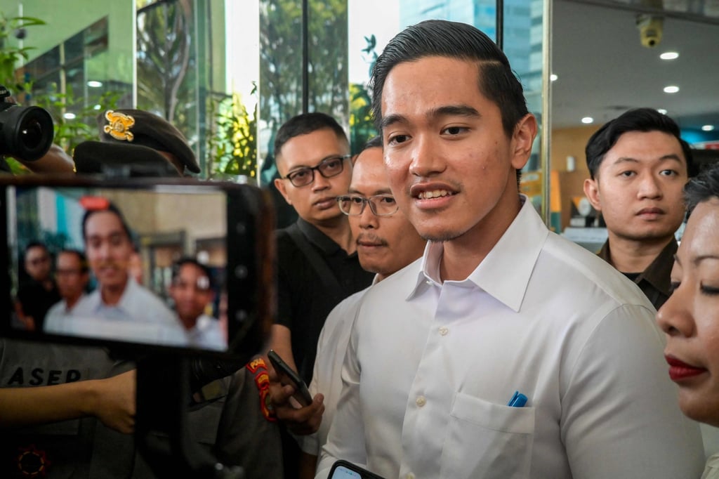 Kaesang Pangarep, youngest son of Indonesian President Joko Widodo, answers questions from journalists on the use of a private jet for a business trip to the US. Photo: AFP