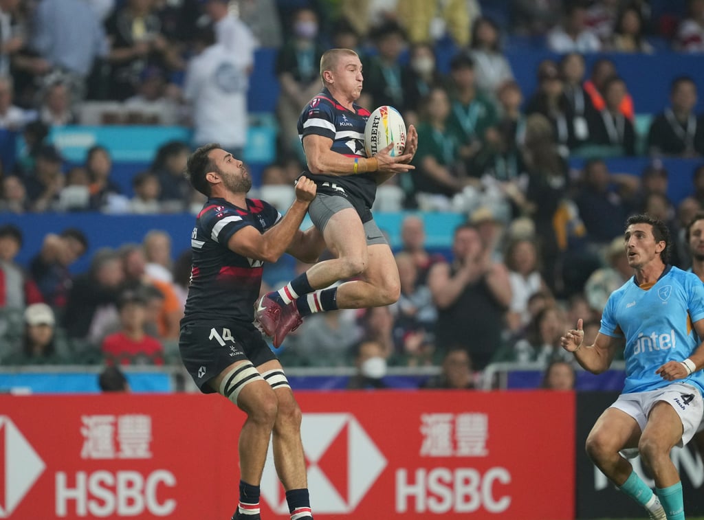 Hugo Stiles (centre) scored twice in a thumping win over Thailand. Photo: Sam Tsang
