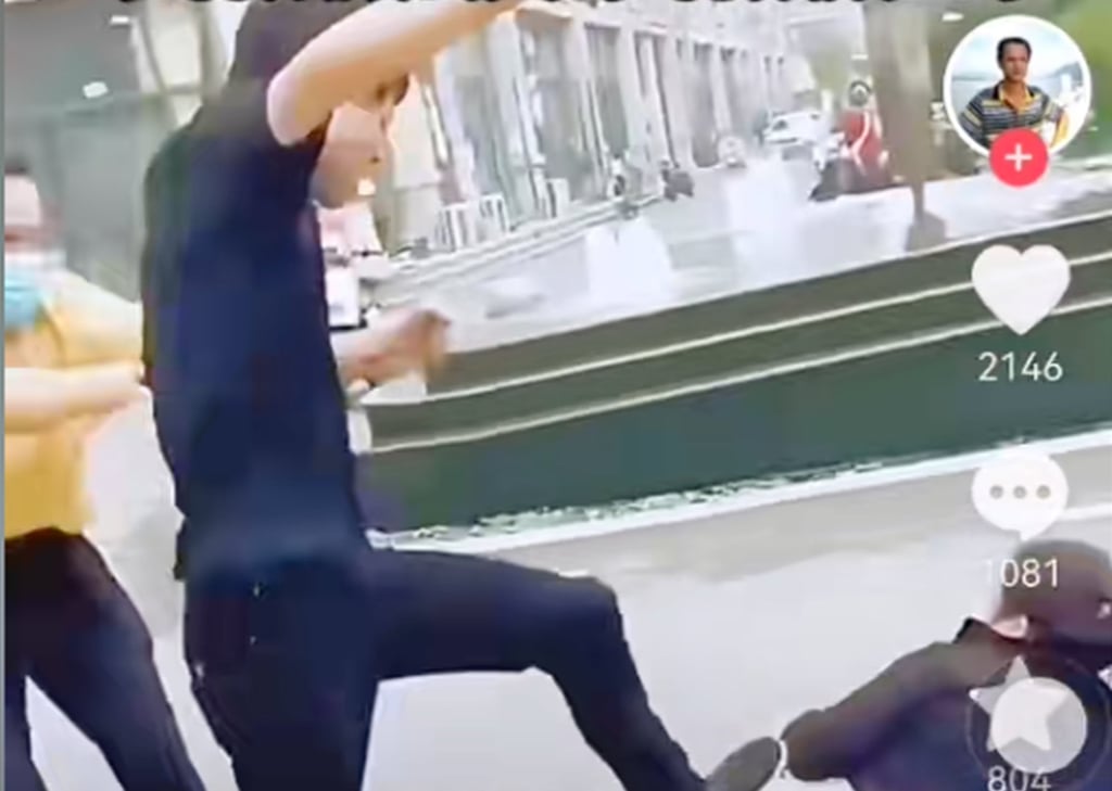 The video clip captured the boy chasing and kicking his middle-aged mother while shouting profanities. Photo: Douyin The video clip captured the boy chasing and kicking his middle-aged mother while shouting profanities. Photo: Douyin