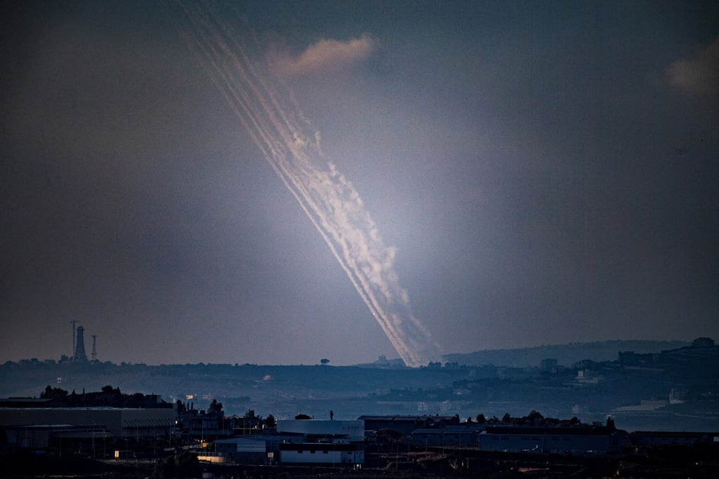 Rockets launched from Lebanon towards Israel, as seen from northern Israel. Photo: Reuters