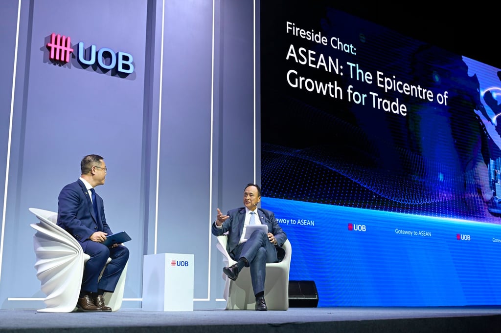 Kevin Huang (left), chief operating officer of the South China Morning Post, moderated a fireside chat with Frederick Chin, head of group wholesale banking and markets at UOB. Kevin Huang (left), chief operating officer of the South China Morning Post, moderated a fireside chat with Frederick Chin, head of group wholesale banking and markets at UOB.