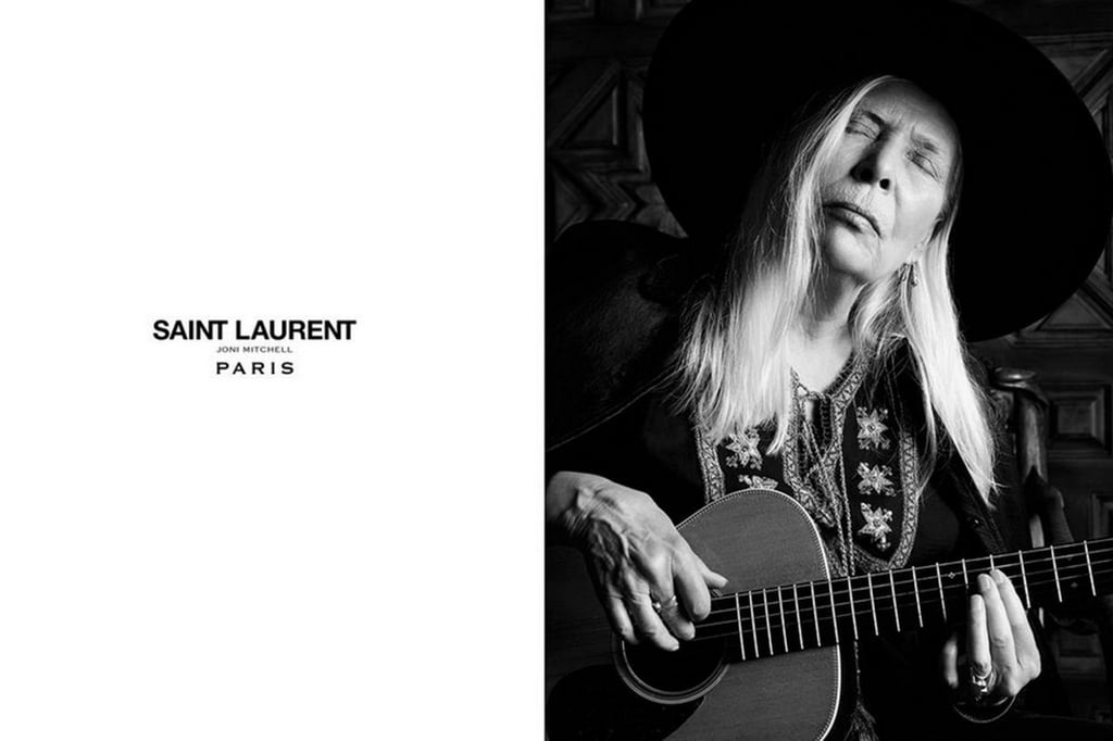 Music legend Joni Mitchell was aged 71 when she appeared in a Saint Laurent campaign Music legend Joni Mitchell was aged 71 when she appeared in a Saint Laurent campaign