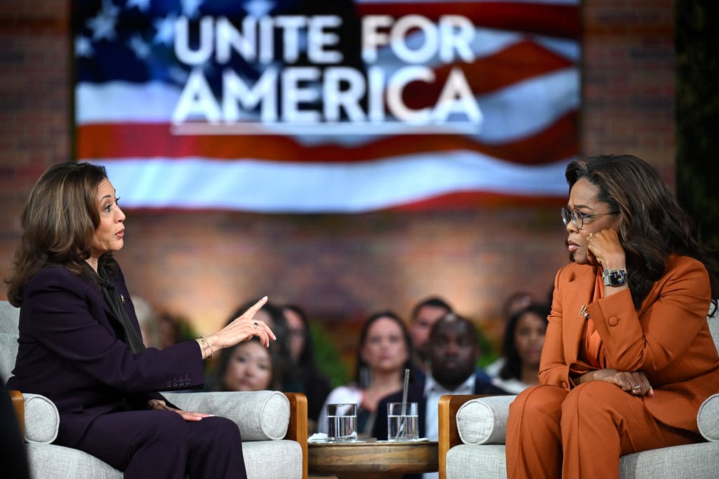 US Vice-President Kamala Harris speaks to Oprah Winfrey. Photo: AFP