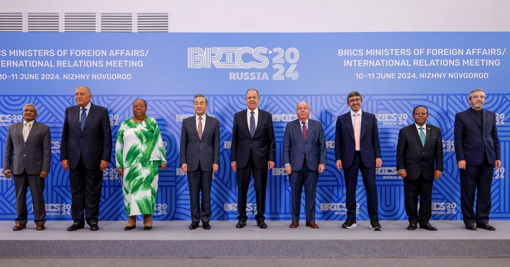 Foreign ministers from Brics countries pose for a photo in the Russian city of Nizhny Novgorod in June. Photo: Reuters