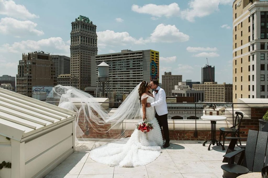 Alaina Scott married Matt Moeller on the roof of Packard Proving Grounds in Michigan, where they married last June. Photo: @alainamariescott/Instagram