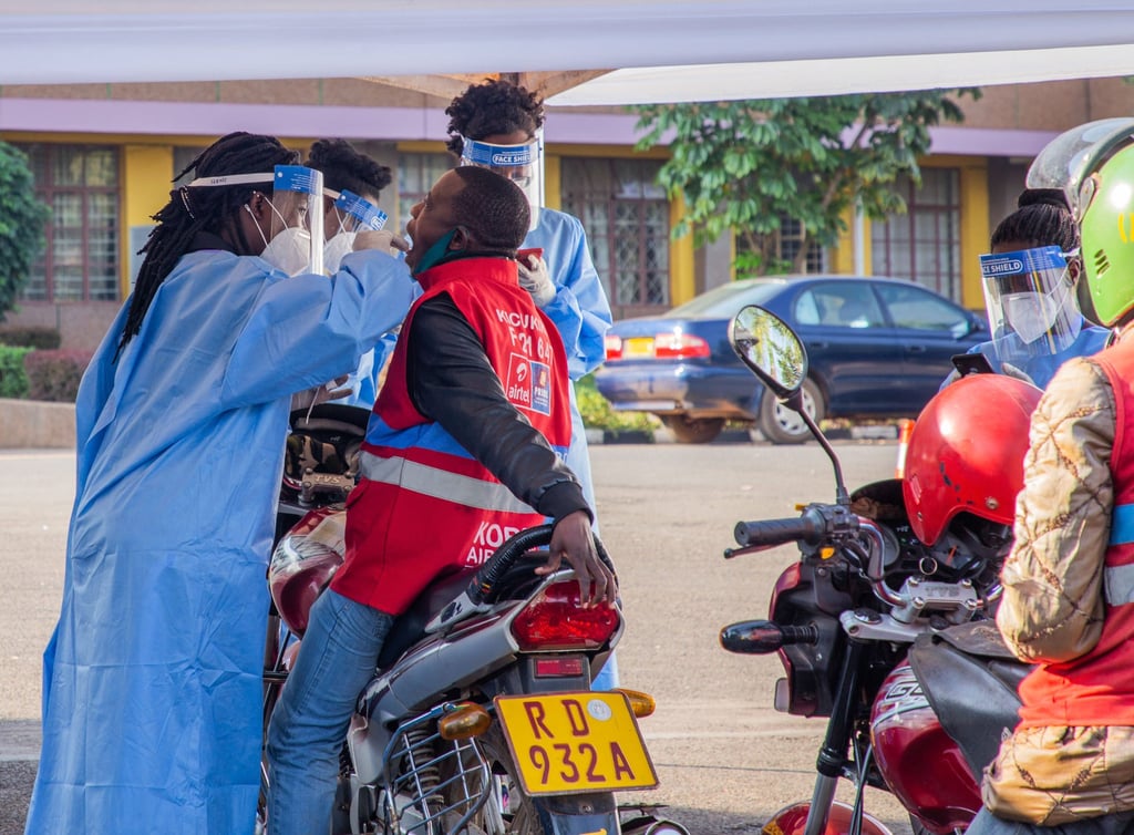A health worker takes a throat swab sample for Covid-19 from a passer-by in Kigali, Rwanda, in 2020. Now the nation is facing an outbreak of the highly contagious Marburg virus. Photo: Xinhua