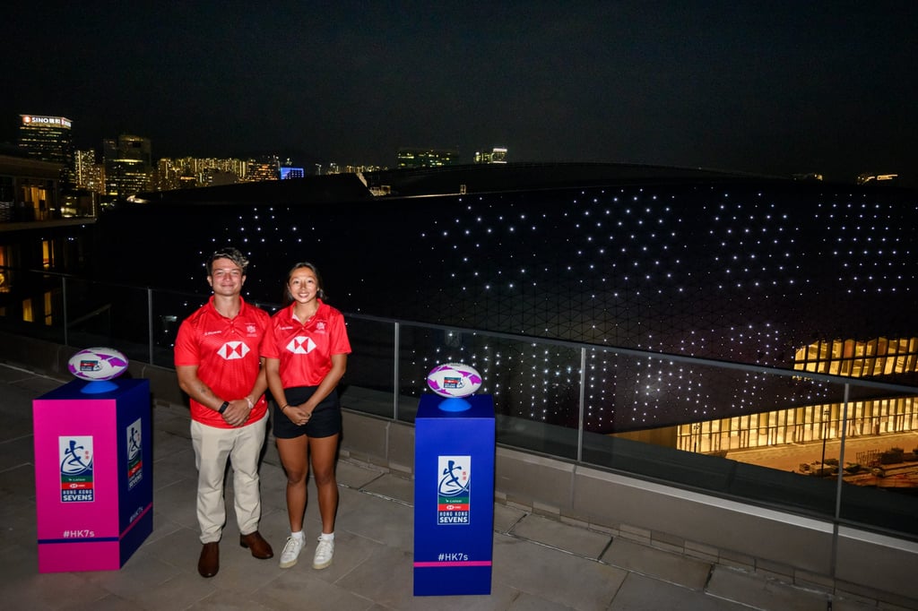 Christie with women’s star Chloe Chan at the official sevens relocation announcement event. Photo: Ike Images Christie with women’s star Chloe Chan at the official sevens relocation announcement event. Photo: Ike Images
