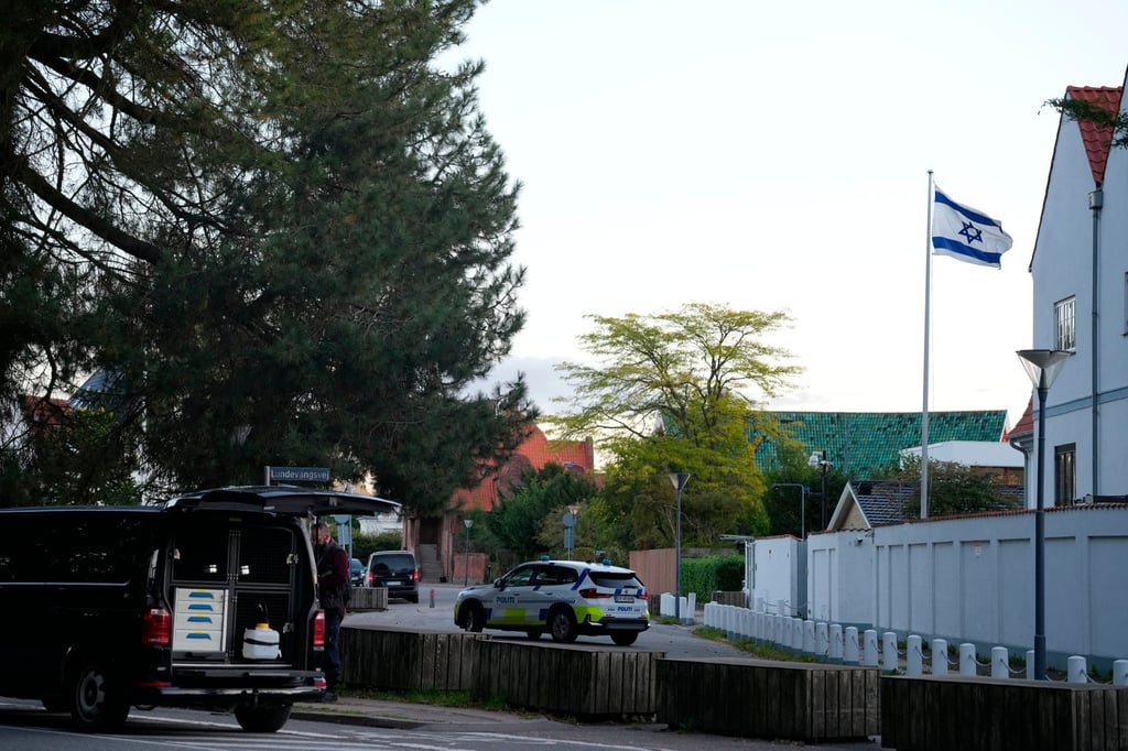 A police vehicle near the Israeli embassy in Copenhagen. Photo: Ritzau Scanpix via AP A police vehicle near the Israeli embassy in Copenhagen. Photo: Ritzau Scanpix via AP