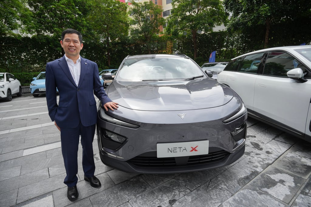 Hozon founder Fang Yunzhou standing next to a Neta X SUV in Sha Tin, Hong Kong on September 22. Photo: May Tse Hozon founder Fang Yunzhou standing next to a Neta X SUV in Sha Tin, Hong Kong on September 22. Photo: May Tse
