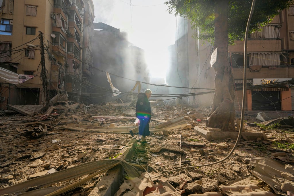 The site of an Israeli air strike in Dahiyeh, a southern suburb controlled by Hezbollah in Beirut, Lebanon. Photo: AP