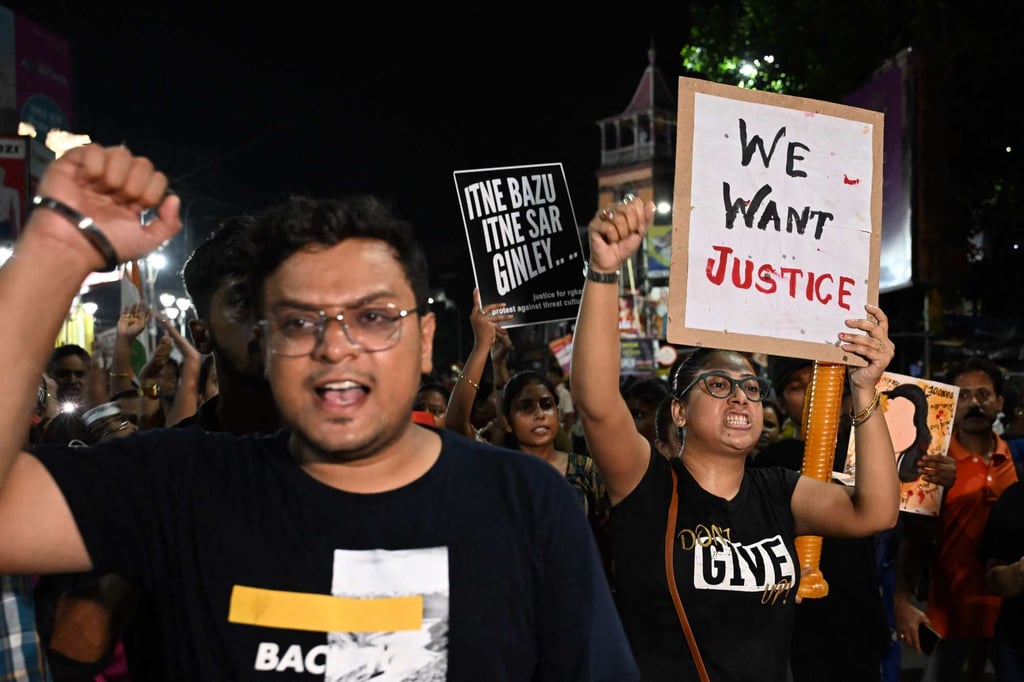 People chant during a demonstration to condemn the rape and murder of a doctor in Kolkata, India on September 4. Photo: AFP People chant during a demonstration to condemn the rape and murder of a doctor in Kolkata, India on September 4. Photo: AFP