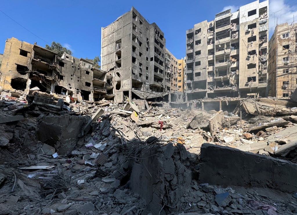 The aftermath of the Israeli air strike that killed Lebanon’s Hezbollah leader Hassan Nasrallah. Photo: Reuters The aftermath of the Israeli air strike that killed Lebanon’s Hezbollah leader Hassan Nasrallah. Photo: Reuters