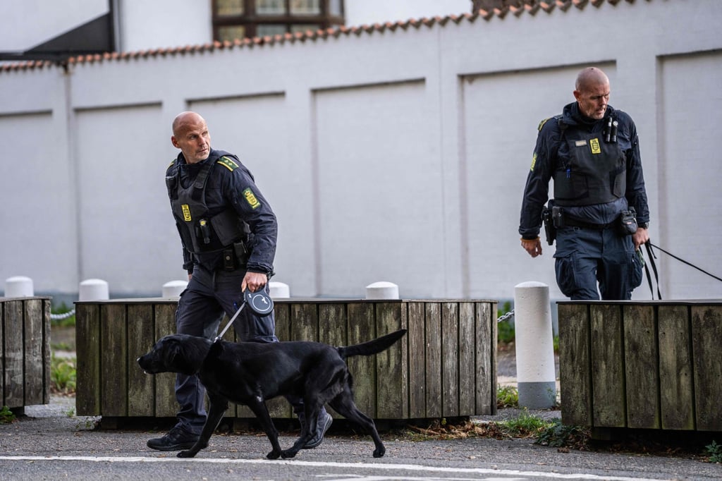 Police officers secure an area near the Israeli embassy in Copenhagen. Photo: AFP