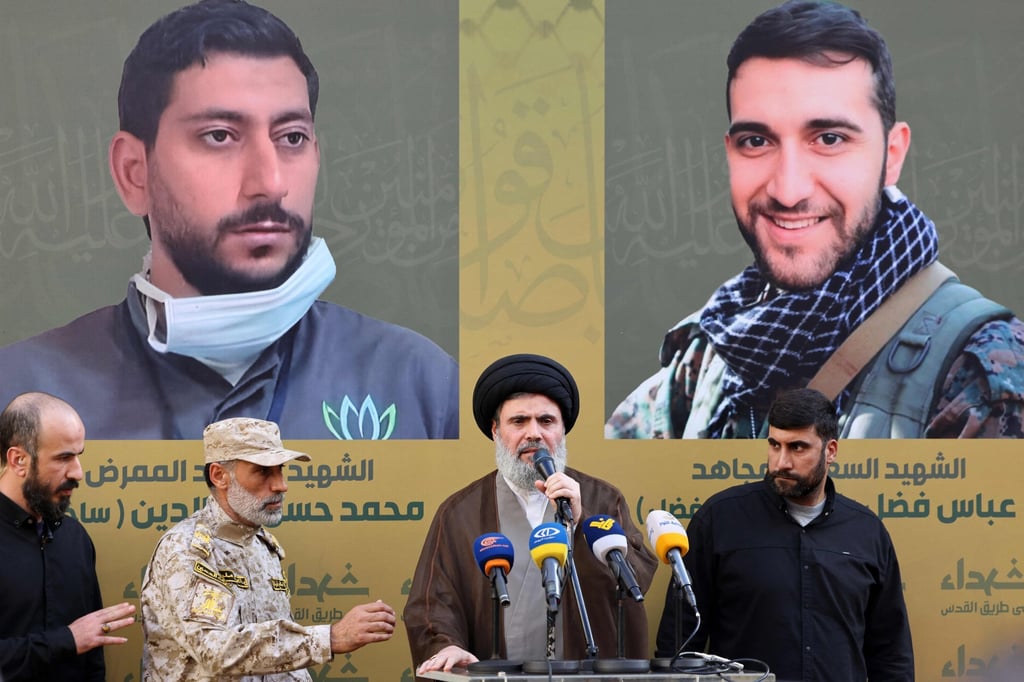 Hashim Safieddine, head of Hezbollah’s Executive Council, speaks during the funeral of people killed after hundreds of paging devices exploded in a deadly wave across Lebanon in September. Photo: AFP Hashim Safieddine, head of Hezbollah’s Executive Council, speaks during the funeral of people killed after hundreds of paging devices exploded in a deadly wave across Lebanon in September. Photo: AFP