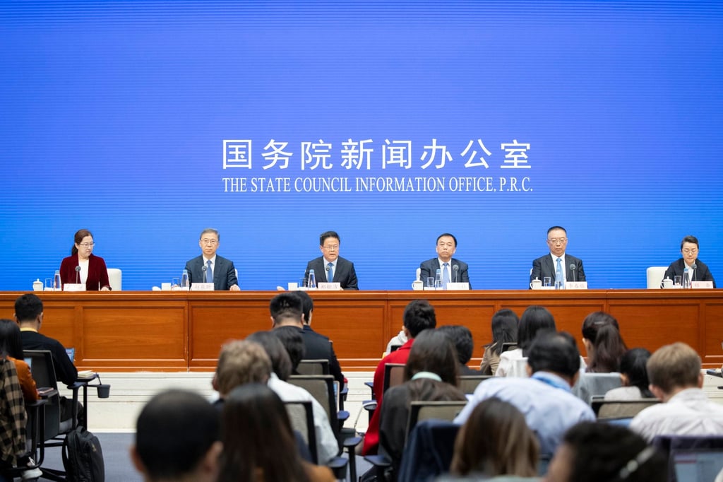 National Development and Reform Commission (NDRC) press conference on Tuesday in Beijing. Photo: EPA-EFE National Development and Reform Commission (NDRC) press conference on Tuesday in Beijing. Photo: EPA-EFE